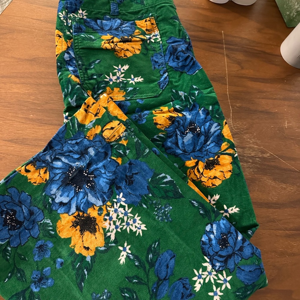 Maeve Colette Corduroy Pants with Blue and Yellow Floral Design - Picture 2 of 2